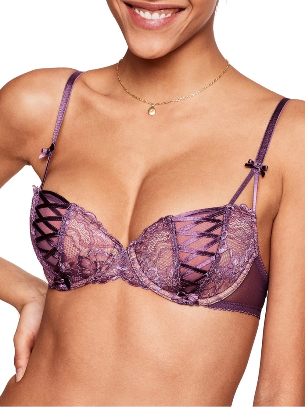 Adore Me Enny Contour Lavender Lace Crisscross Demi Bra